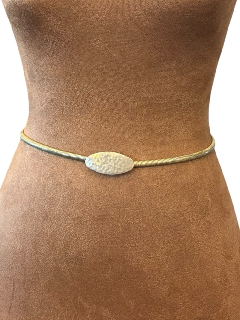 80s Gold Tone Metal Snake Belt Hook Clasp Hammered Stretch Retro Womens 25-29” S